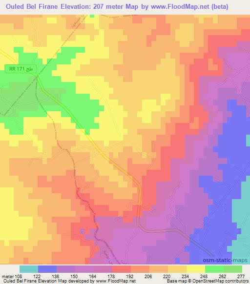 Ouled Bel Firane,Tunisia Elevation Map