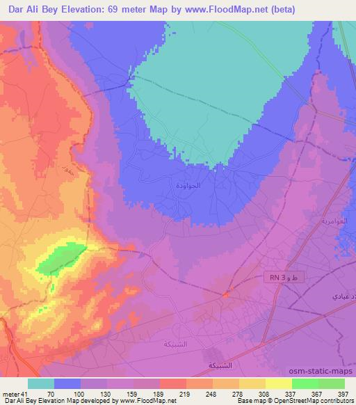 Dar Ali Bey,Tunisia Elevation Map