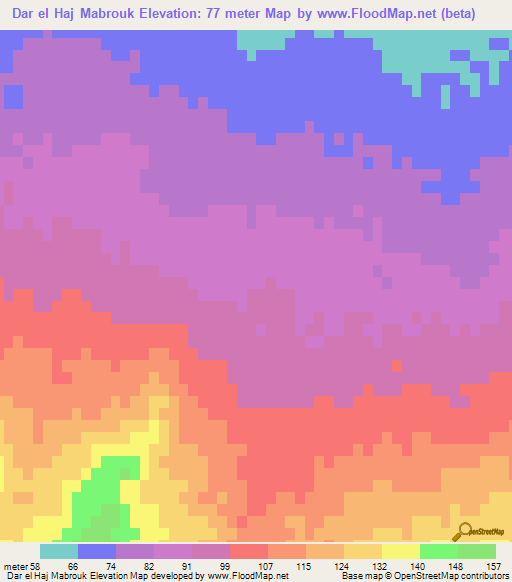 Dar el Haj Mabrouk,Tunisia Elevation Map