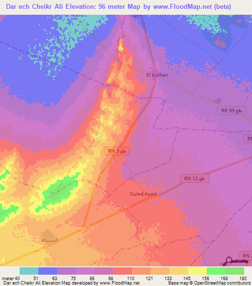 Dar ech Cheikr Ali,Tunisia Elevation Map