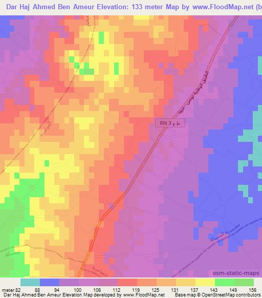 Dar Haj Ahmed Ben Ameur,Tunisia Elevation Map