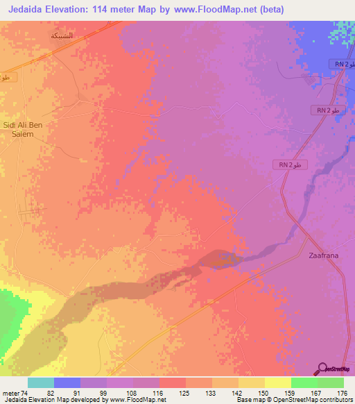 Jedaida,Tunisia Elevation Map