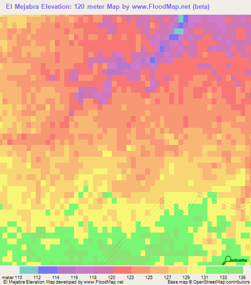 El Mejabra,Tunisia Elevation Map