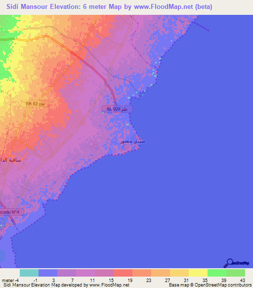 Sidi Mansour,Tunisia Elevation Map
