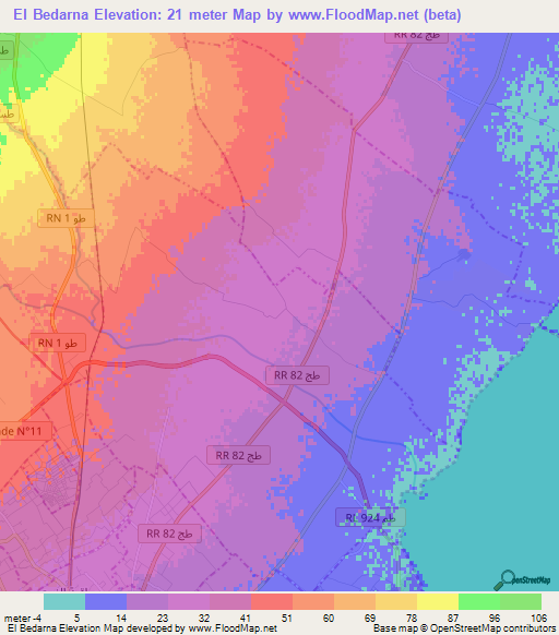 El Bedarna,Tunisia Elevation Map