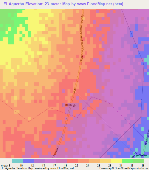 El Aguerba,Tunisia Elevation Map