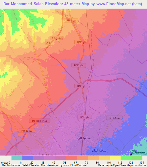 Dar Mohammed Salah,Tunisia Elevation Map