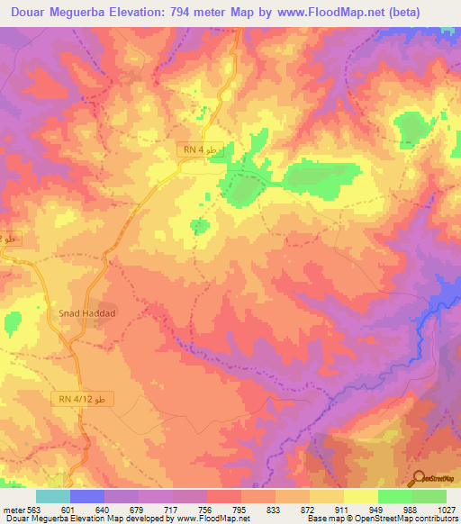 Douar Meguerba,Tunisia Elevation Map
