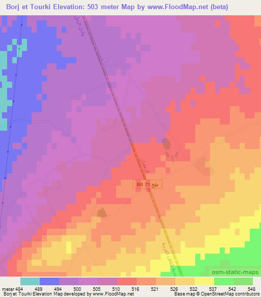 Borj et Tourki,Tunisia Elevation Map