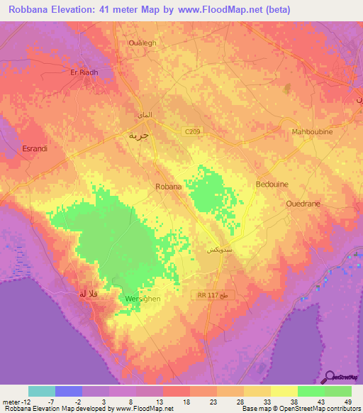 Robbana,Tunisia Elevation Map