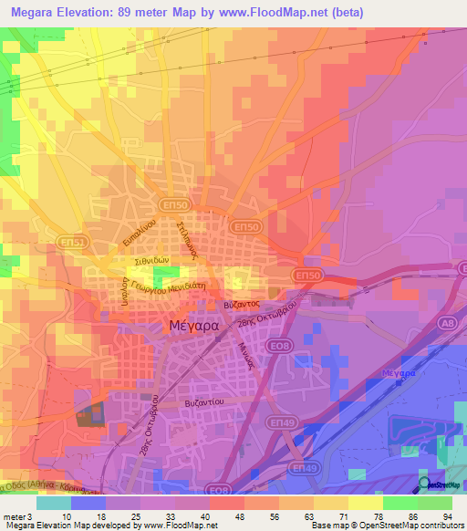 Megara,Greece Elevation Map