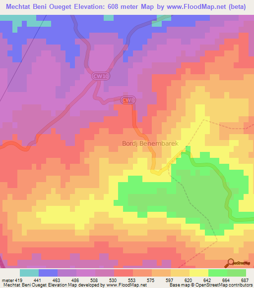 Mechtat Beni Oueget,Algeria Elevation Map