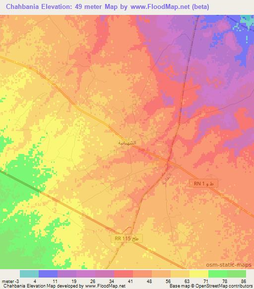Chahbania,Tunisia Elevation Map