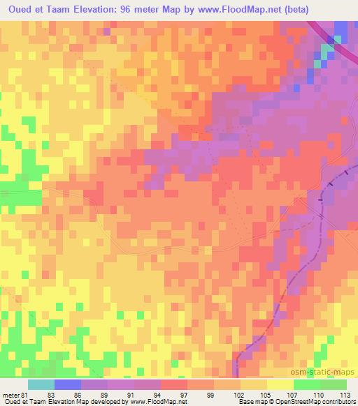 Oued et Taam,Tunisia Elevation Map