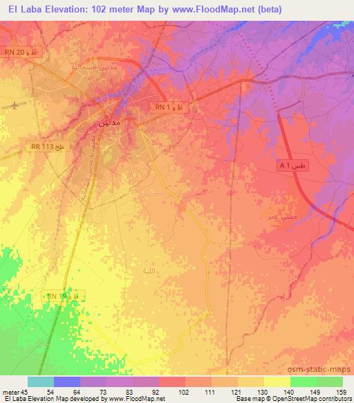 El Laba,Tunisia Elevation Map
