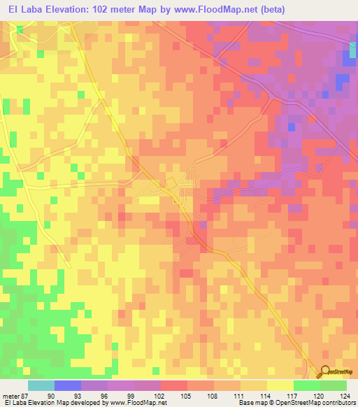 El Laba,Tunisia Elevation Map