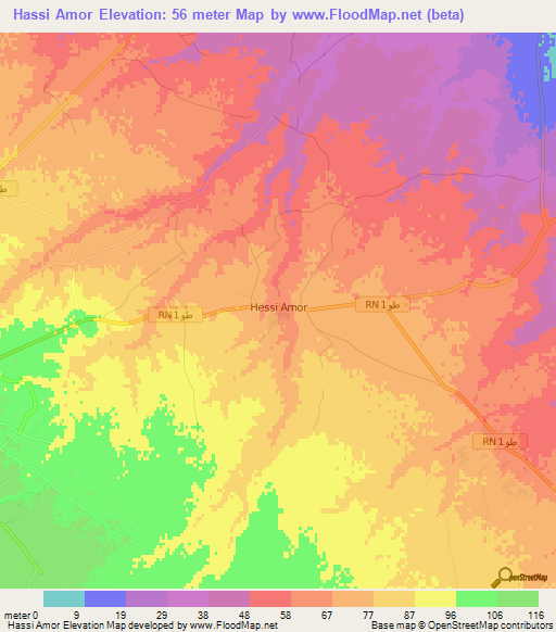 Hassi Amor,Tunisia Elevation Map