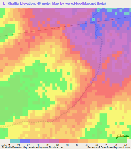 El Khalfia,Tunisia Elevation Map