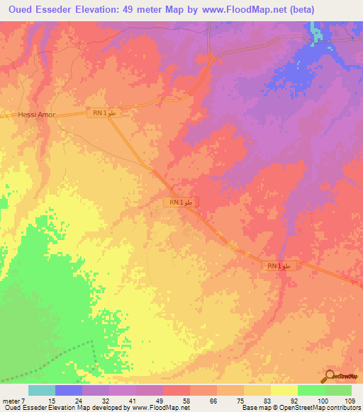 Oued Esseder,Tunisia Elevation Map