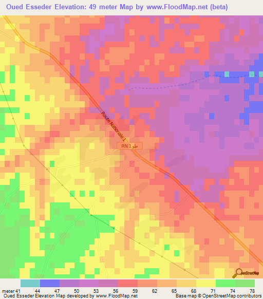 Oued Esseder,Tunisia Elevation Map