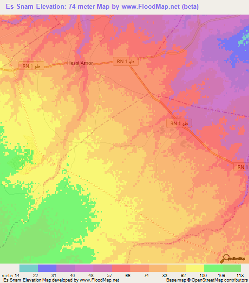 Es Snam,Tunisia Elevation Map