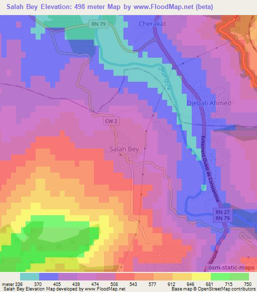 Salah Bey,Algeria Elevation Map