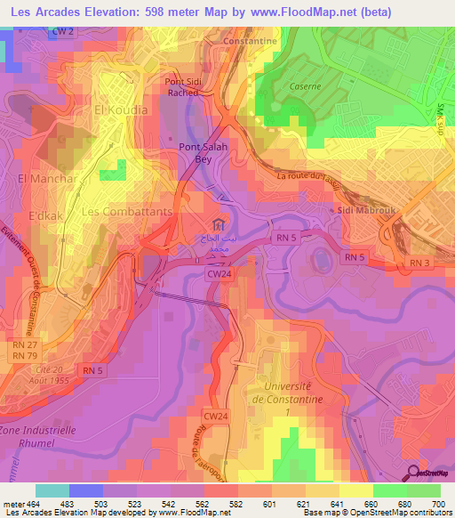 Les Arcades,Algeria Elevation Map