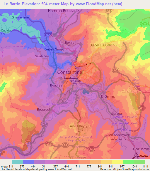 Le Bardo,Algeria Elevation Map