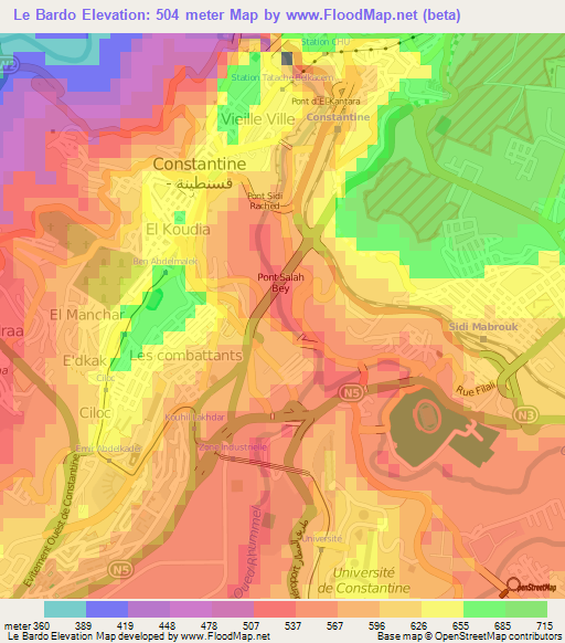 Le Bardo,Algeria Elevation Map