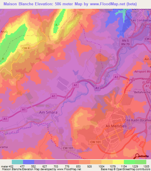 Maison Blanche,Algeria Elevation Map