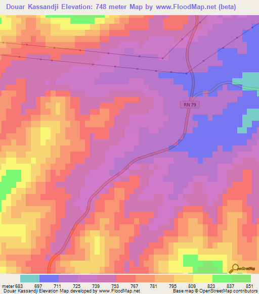 Douar Kassandji,Algeria Elevation Map