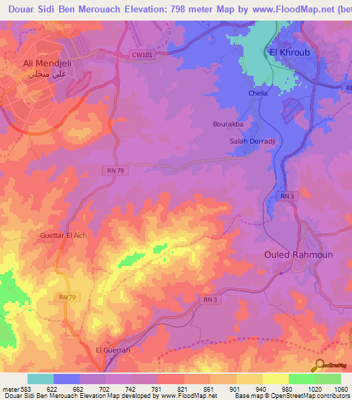 Douar Sidi Ben Merouach,Algeria Elevation Map