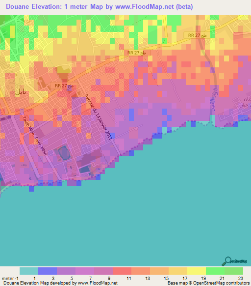 Douane,Tunisia Elevation Map