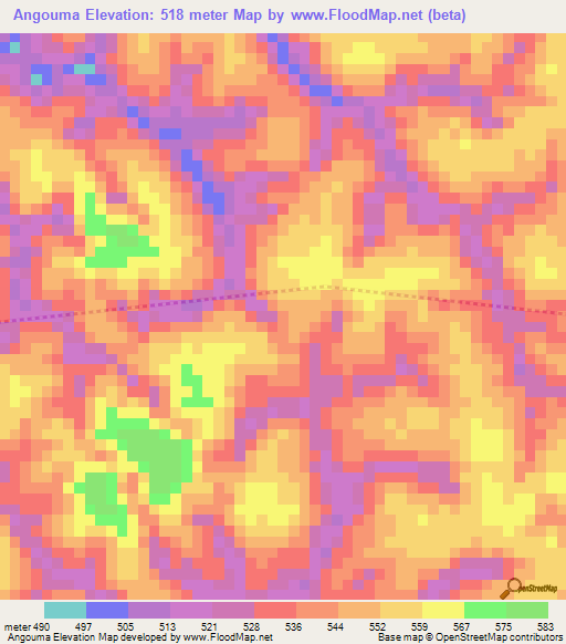 Angouma,Gabon Elevation Map