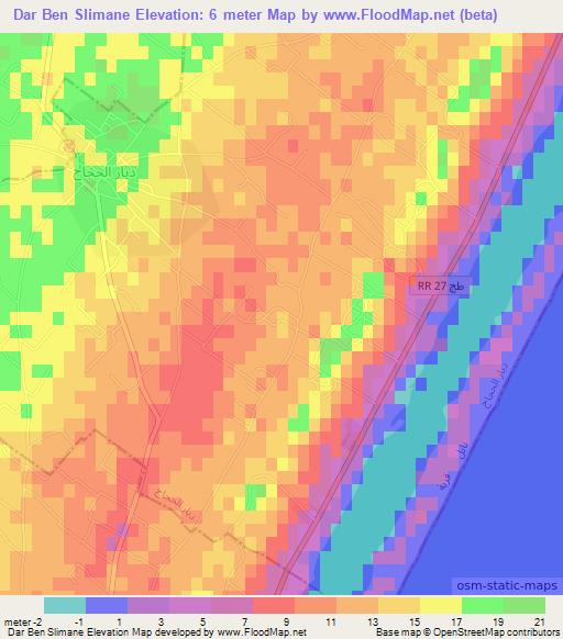 Dar Ben Slimane,Tunisia Elevation Map