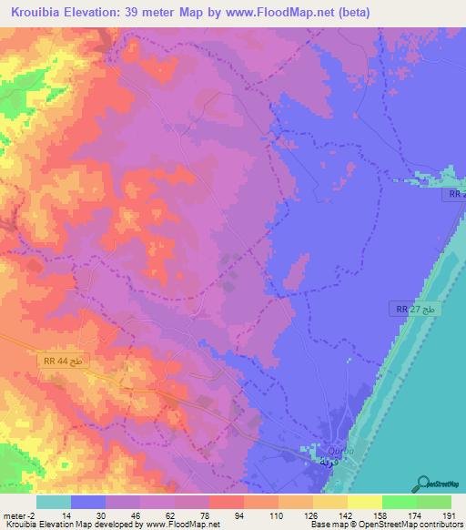 Krouibia,Tunisia Elevation Map