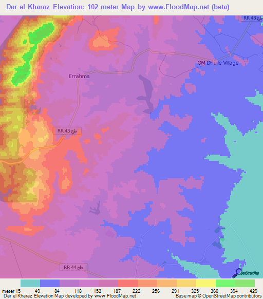Dar el Kharaz,Tunisia Elevation Map