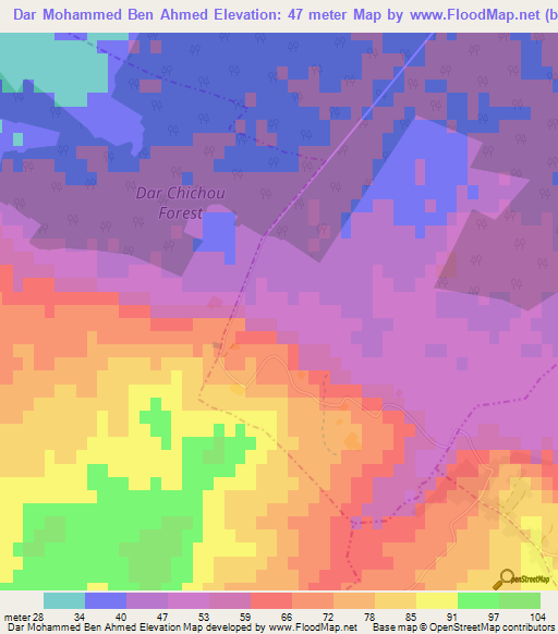 Dar Mohammed Ben Ahmed,Tunisia Elevation Map