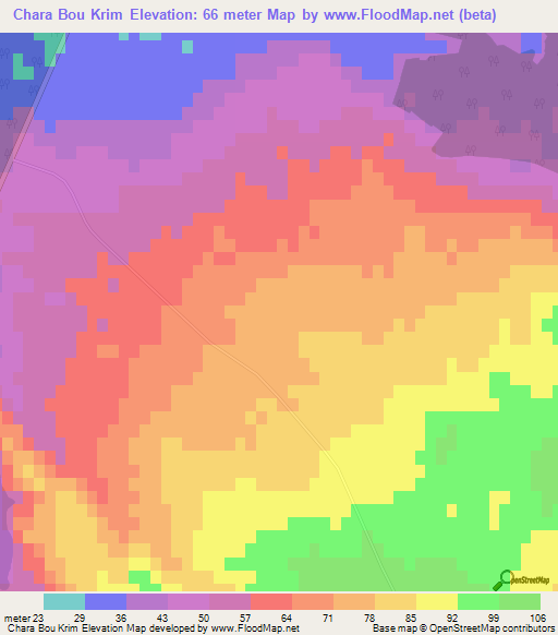 Chara Bou Krim,Tunisia Elevation Map