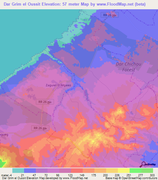 Dar Grim el Oussit,Tunisia Elevation Map