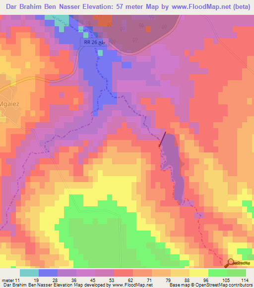 Dar Brahim Ben Nasser,Tunisia Elevation Map
