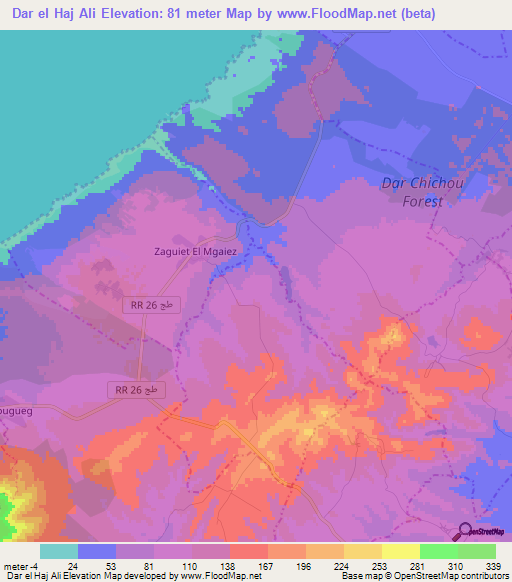 Dar el Haj Ali,Tunisia Elevation Map