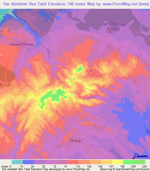 Dar Abdallah Ben Talef,Tunisia Elevation Map