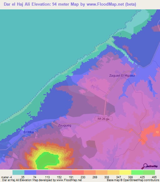 Dar el Haj Ali,Tunisia Elevation Map