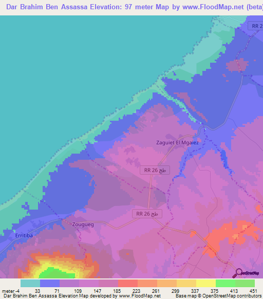 Dar Brahim Ben Assassa,Tunisia Elevation Map