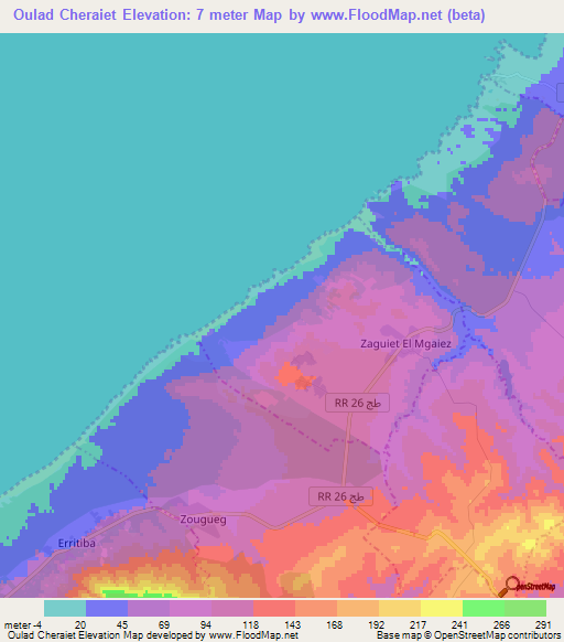 Oulad Cheraiet,Tunisia Elevation Map