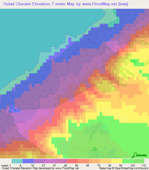 Oulad Cheraiet,Tunisia Elevation Map