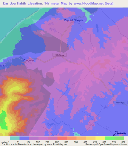 Dar Bou Habib,Tunisia Elevation Map