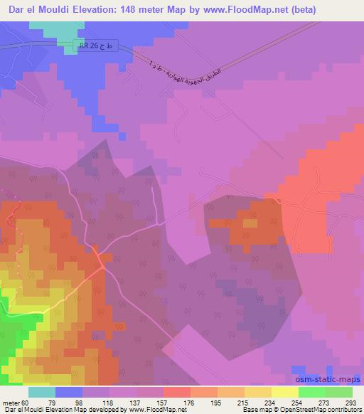 Dar el Mouldi,Tunisia Elevation Map