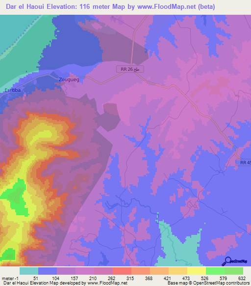 Dar el Haoui,Tunisia Elevation Map